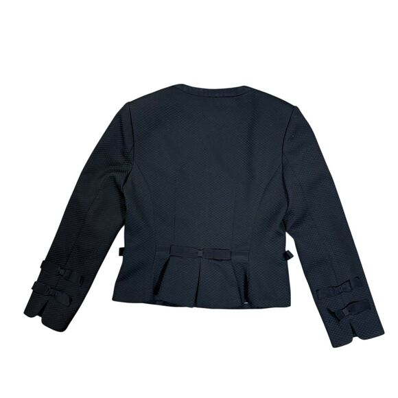 Ted Baker Nadae Black Textured Cropped Jacket Bow Detail Chic Style Sz 1 US 2 - Picture 3 of 15